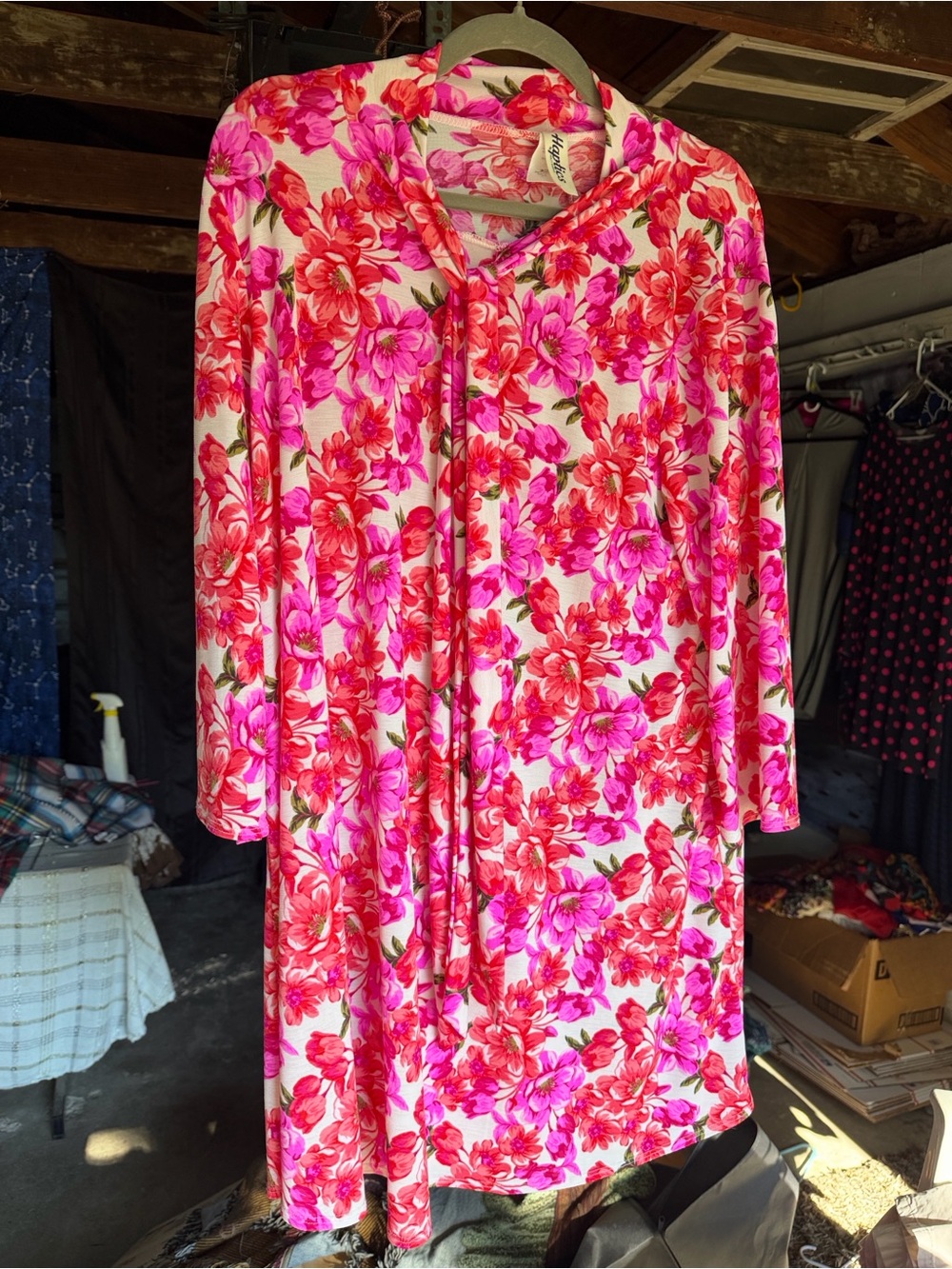 Vibrant Pink & Red Floral Long-Sleeve Dress